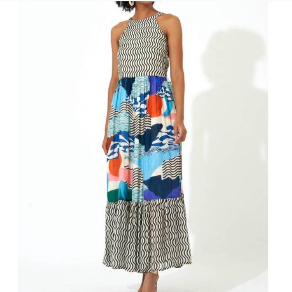 OLIPHANT High Neck Abstract Maxi Dress - Size S